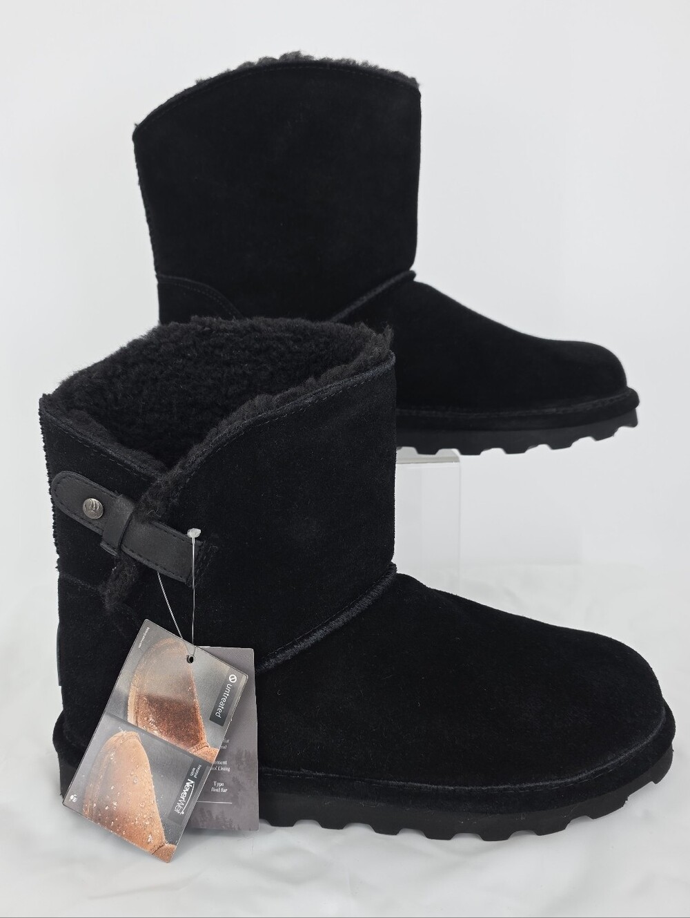 NWT Bearpaw Black Suede Shearling Fur Winter Boots NeverWet Women's Size 8